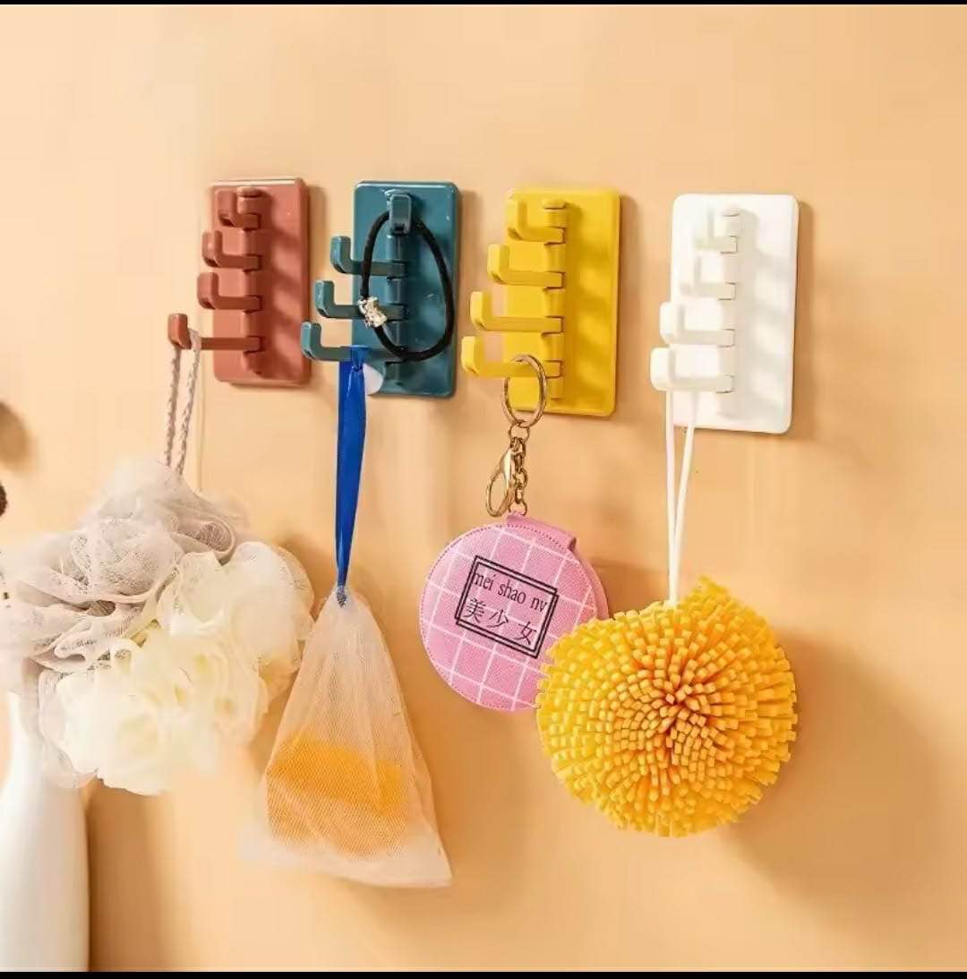 Picture of 1pice Bathroom Kitchen ABS Seamless Strong Self-adhesive Hooks Rotatable Wall Hanger Door Wall Mount Storage Stick Hook