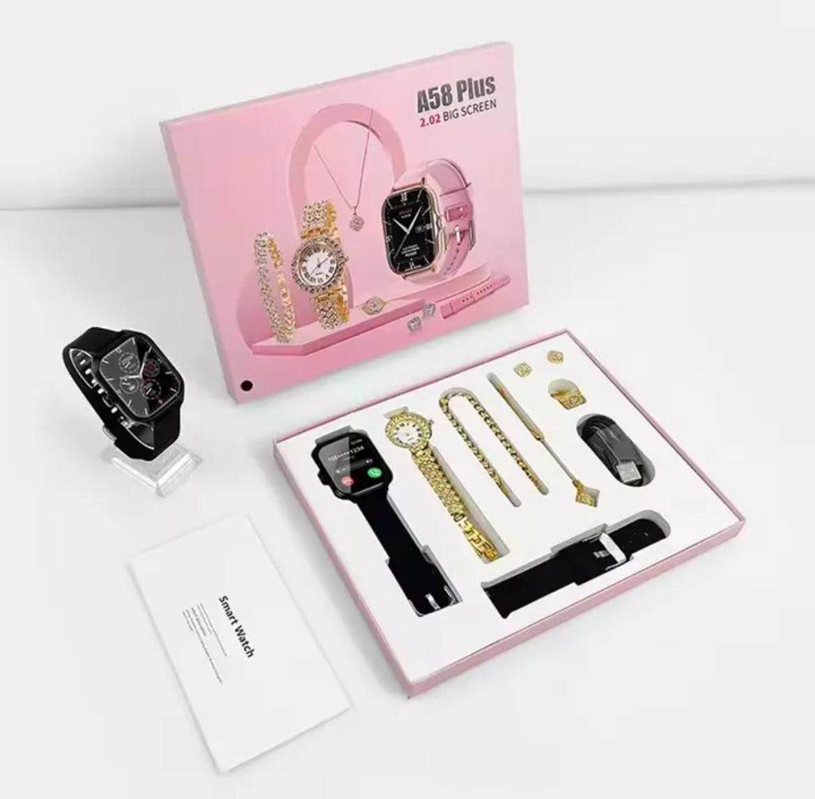 Picture of A58 Plus Smartwatch 2.02 Inch Big Screen A58+ 8 in 1 kit Ladies Gold Watch Smart Watch With Jewelry For Women