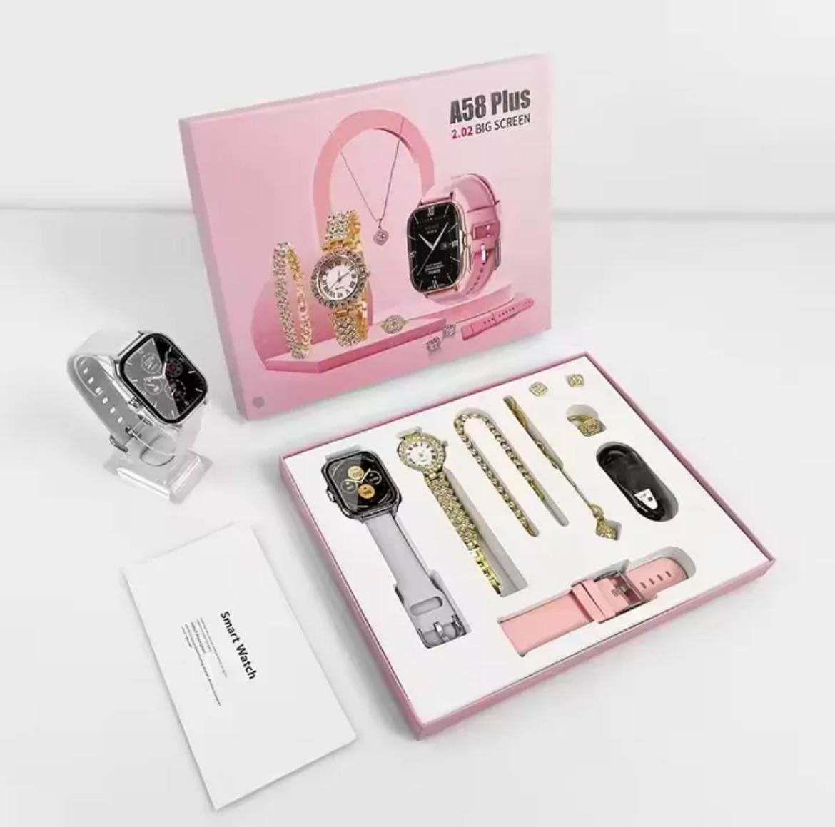 Picture of A58 Plus Smartwatch 2.02 Inch Big Screen A58+ 8 in 1 kit Ladies Gold Watch Smart Watch With Jewelry For Women
