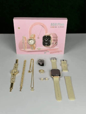 Picture of A58 Plus Smartwatch 2.02 Inch Big Screen A58+ 8 in 1 kit Ladies Gold Watch Smart Watch With Jewelry For Women