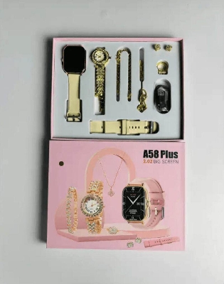 Picture of A58 Plus Smartwatch 2.02 Inch Big Screen A58+ 8 in 1 kit Ladies Gold Watch Smart Watch With Jewelry For Women