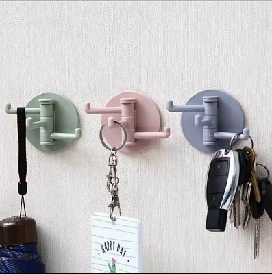 Picture of Multifunctional Rotating Seamless Adhesive Hook Bearing Punch-free Storage Wall Hanger Bathroom Kitchen Invisible Bracket Holder