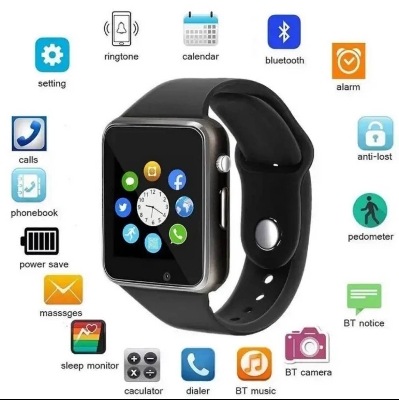 Picture of A1 Bluetooth Smart Watch with Camera, SIM Slot, Pedometer, Sleep Monitor, Music, Facebook, WhatsApp, 1.54-Inch Touch Screen, Supports Micro SIM and TF Card Slot, 16CM-23CM Wrist Size