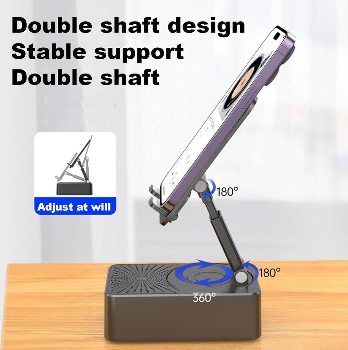 Picture of Foldable Mobile Phone Desk Holder,Wireless Speaker with Stand - 3 in 1 Mobile Phone Holder,360 Rotating Phone Stand,Phone Stand with Speaker, Cellphone Holder with Bluetooth Speaker