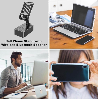 Picture of Foldable Mobile Phone Desk Holder,Wireless Speaker with Stand - 3 in 1 Mobile Phone Holder,360 Rotating Phone Stand,Phone Stand with Speaker, Cellphone Holder with Bluetooth Speaker