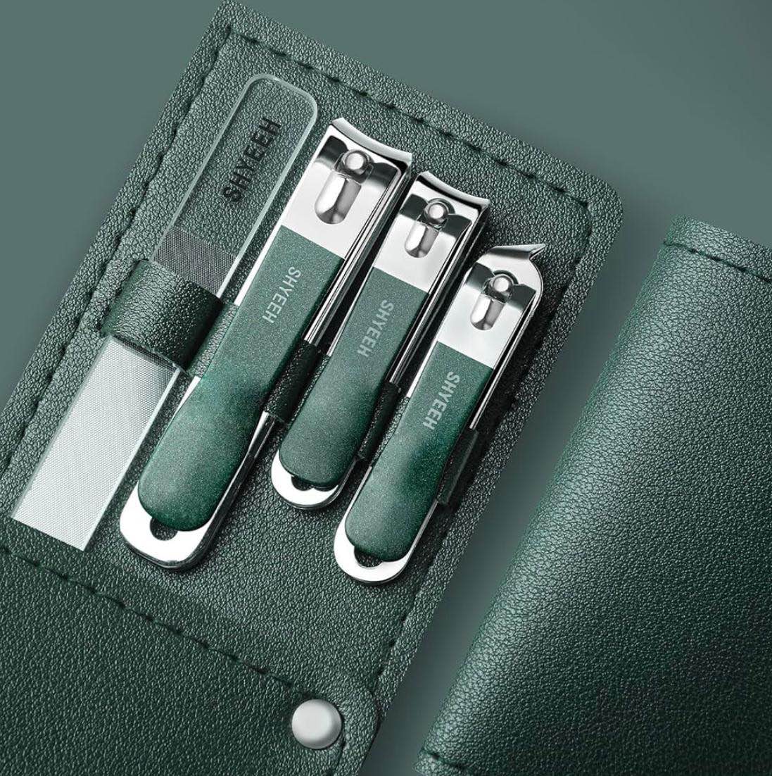 Picture of Manicure Set, Nail Clippers Set, High-carbon Steel Nail Care Kit, 4in1 Portable Manicure and Pedicure Kit, Travel Mini Nail Kit with Leather Bag, Nail Grooming Kit for Men Women