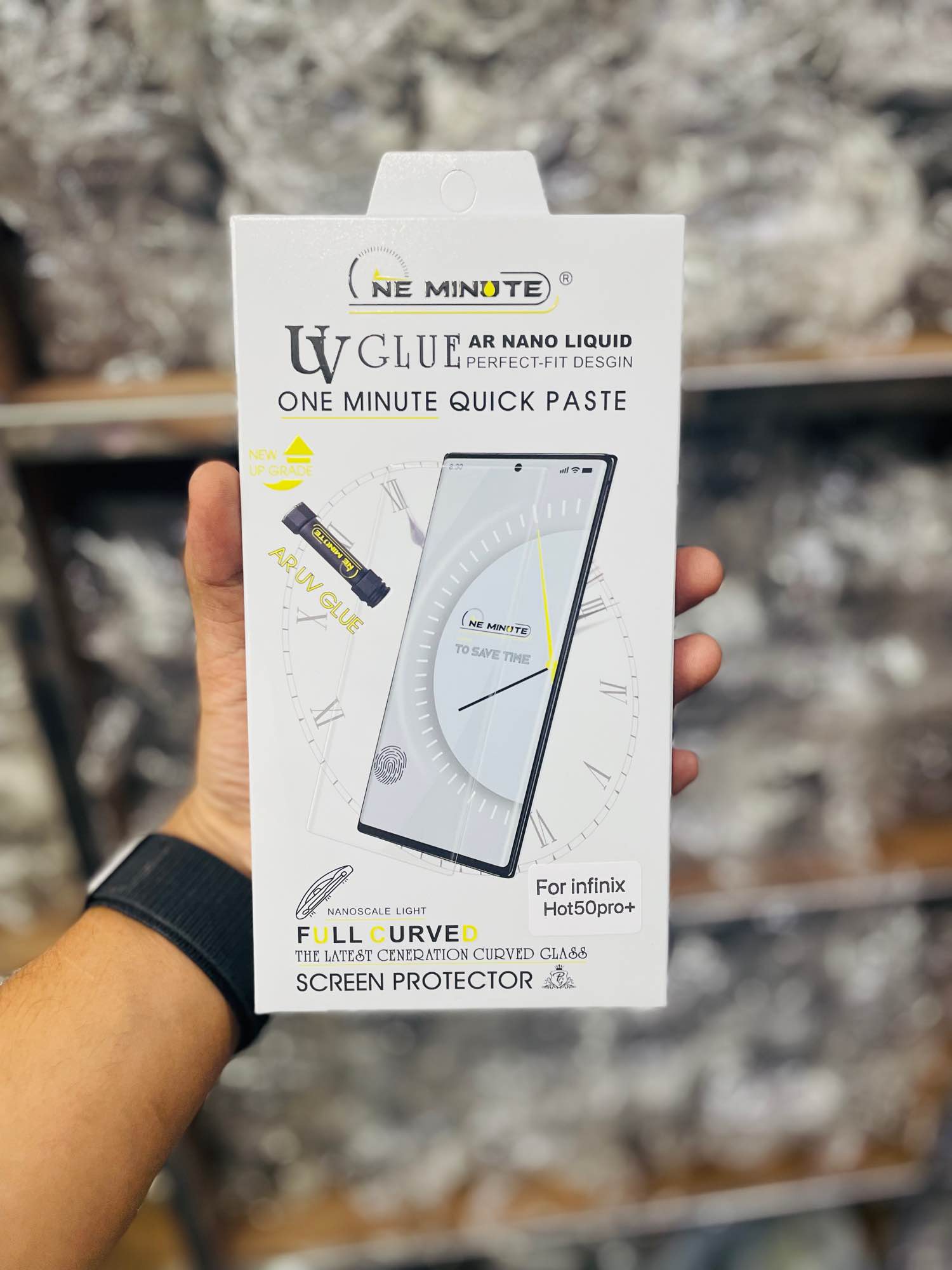 Picture of For infinix Hot 50 pro plus (Hot50pro+) ONE MINUTE QUICK PASTE Full Screen 3D UV Curved Tempered Glass