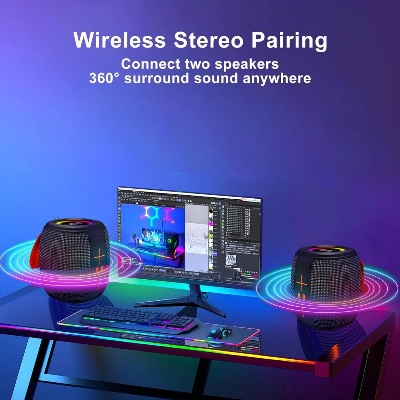 Picture of HM-805 Portable Bluetooth Speaker with RGB Lights, Powerful Crystal Clear Sound, IPX4 Waterproof, Bluetooth 5.3, TWS Paring, FM Radio, Wireless Speaker for Outdoor, Gift Ideas