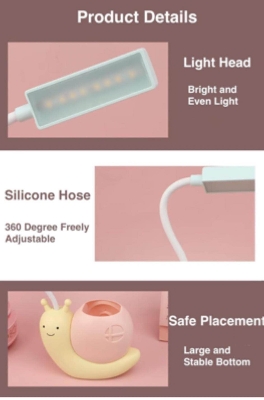 Picture of Nordic Cute Snail Desk Lamp USB Charging Pen Holder Lamp Kid LED Night Light Reading Lamp