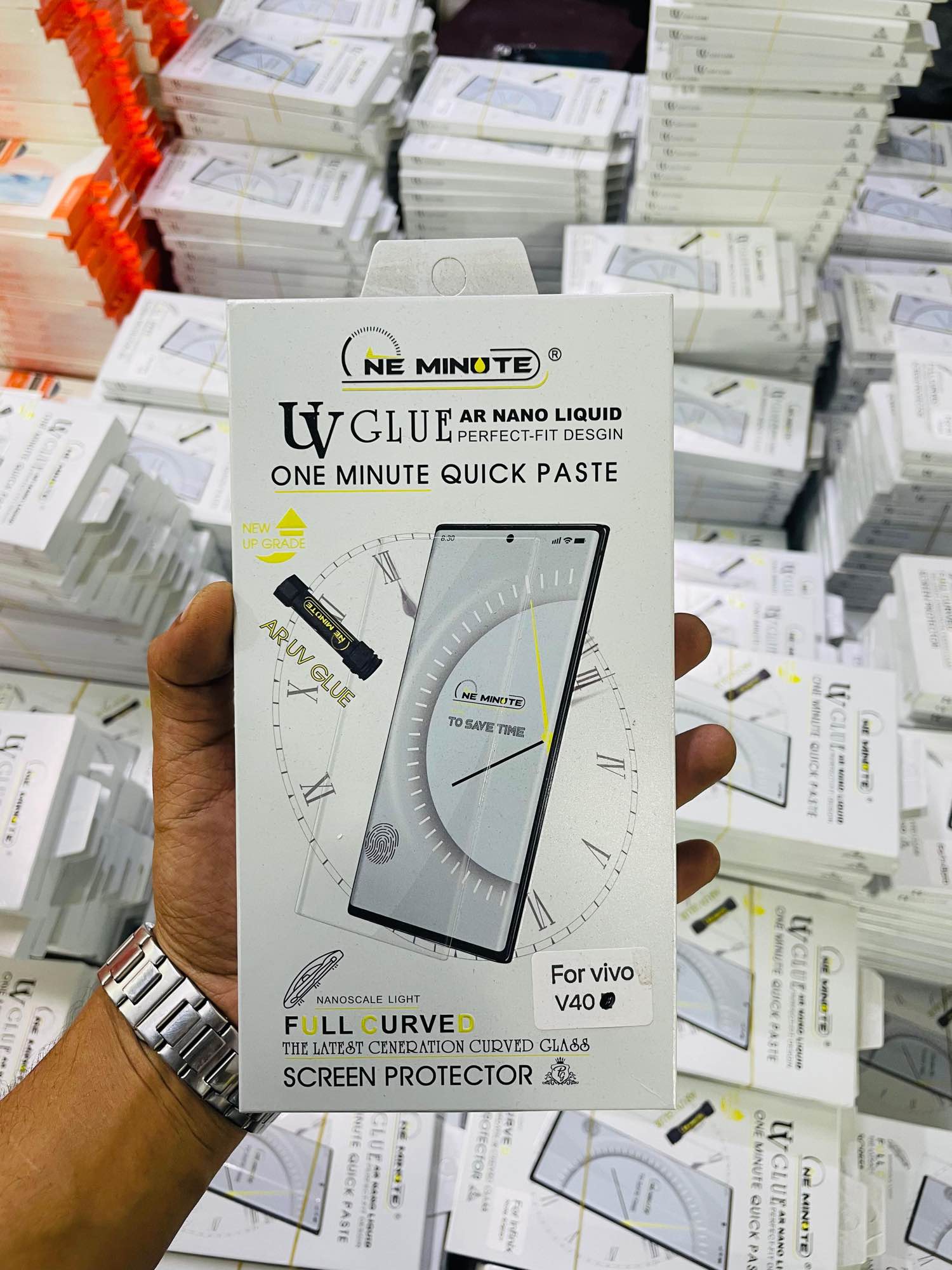 Picture of For  VIVO V40  ONE MINUTE QUICK PASTE Full Screen 3D UV Curved Tempered Glass