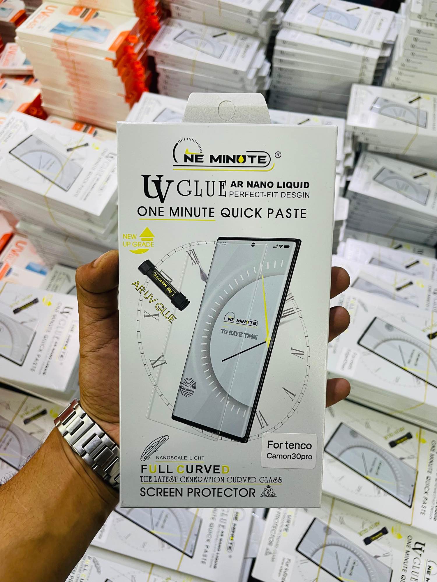Picture of For tenco Camon30pro ONE MINUTE QUICK PASTE Full Screen 3D UV Curved Tempered Glass