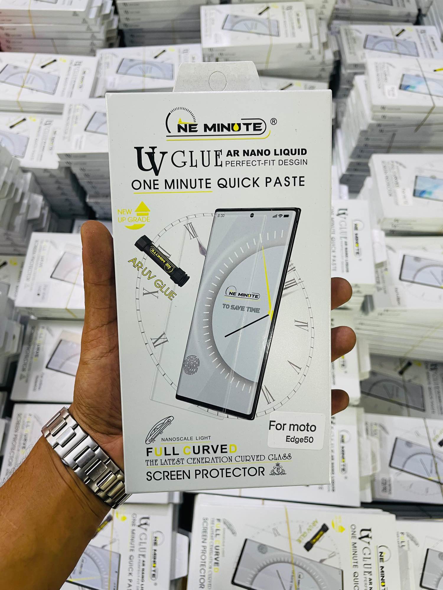 Picture of For moto Edge dge50 ONE MINUTE QUICK PASTE Full Screen 3D UV Curved Tempered Glass