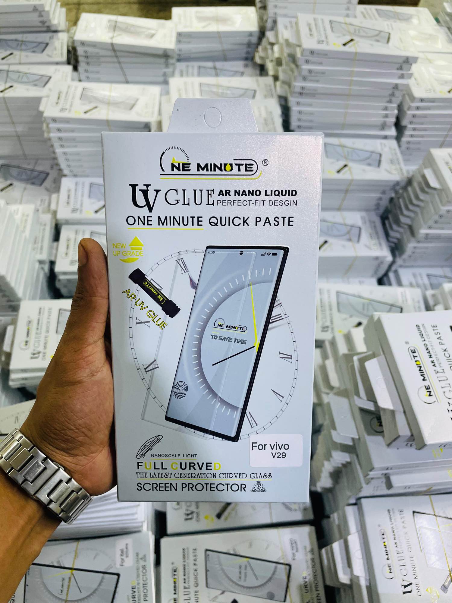 Picture of For vivo v29 ONE MINUTE QUICK PASTE Full Screen 3D UV Curved Tempered Glass