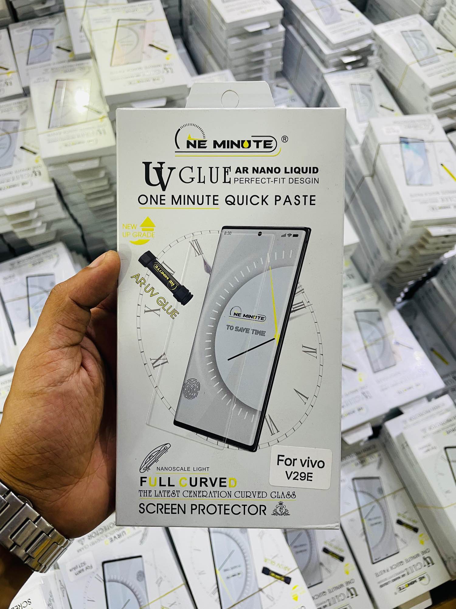 Picture of For Vivo V29E ONE MINUTE QUICK PASTE Full Screen 3D UV Curved Tempered Glass