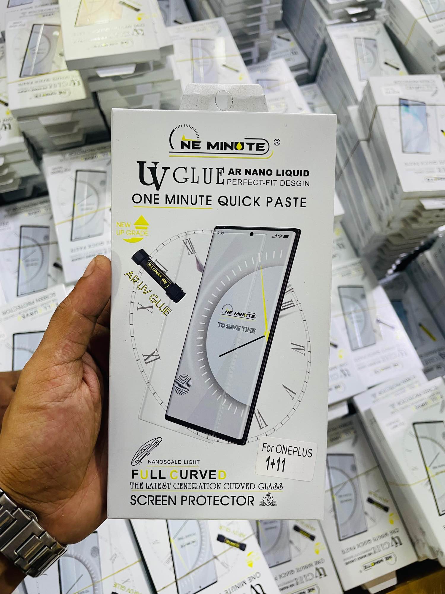 Picture of For ONE PLUS 11 ONE MINUTE QUICK PASTE Full Screen 3D UV Curved Tempered Glass