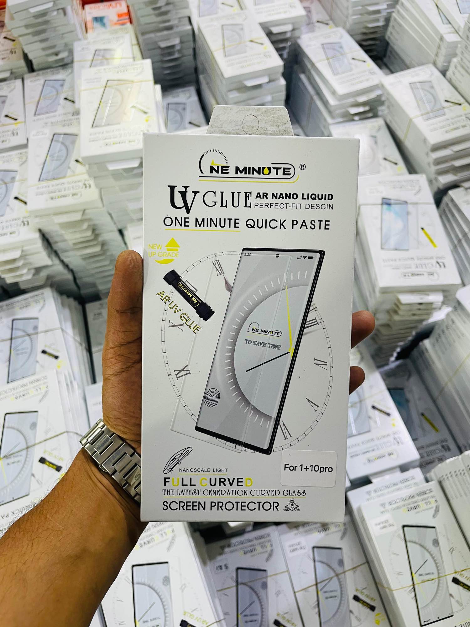 Picture of For 1+10pro ONE MINUTE QUICK PASTE Full Screen 3D UV Curved Tempered Glass
