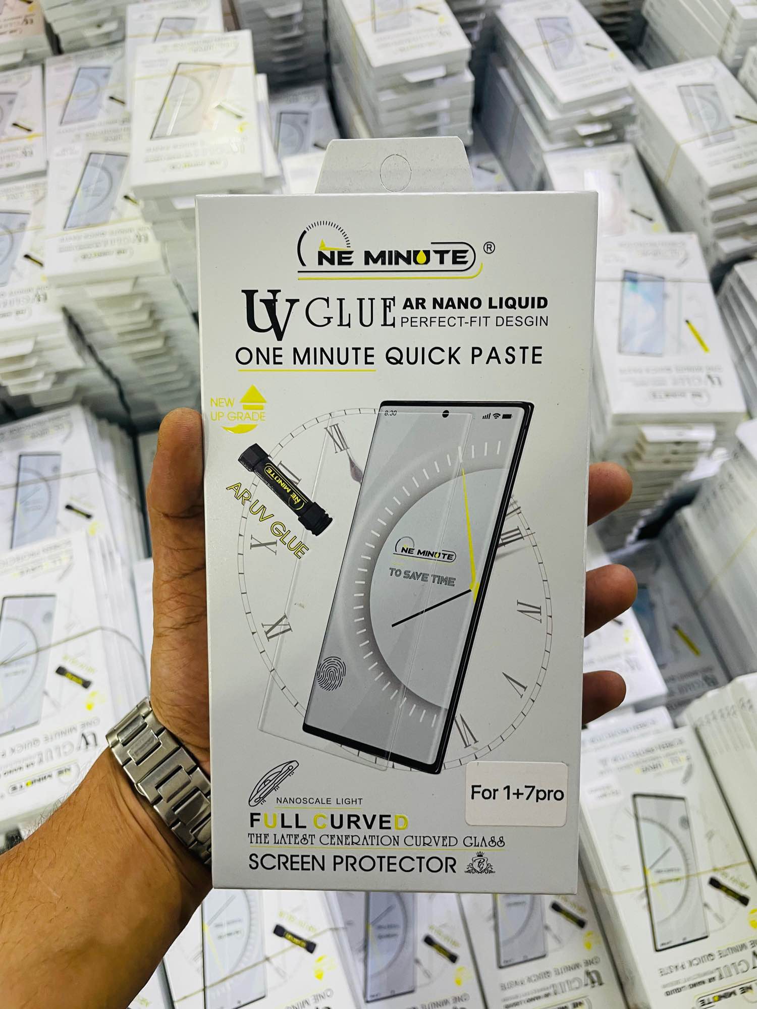 Picture of For 1+7pro ONE MINUTE QUICK PASTE Full Screen 3D UV Curved Tempered Glass