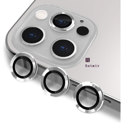 Picture of For Apple iPhone 11 Pro Silver White Camera Protector WSKEN Metal Ring Tempered Glass Camera Lens Protector