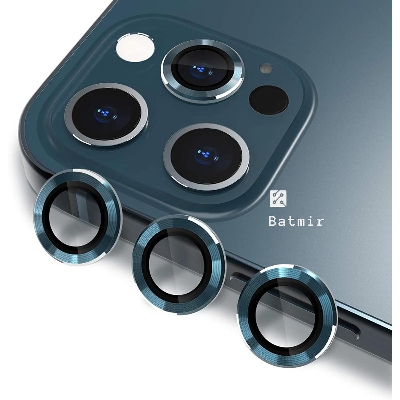 Picture of For Apple iPhone 12 Pro Blue Camera Protector WSKEN Metal Ring Tempered Glass Camera Lens Protector