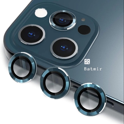 Picture of For Apple iPhone 12 Pro Max Blue Camera Protector WSKEN Metal Ring Tempered Glass Camera Lens Protector