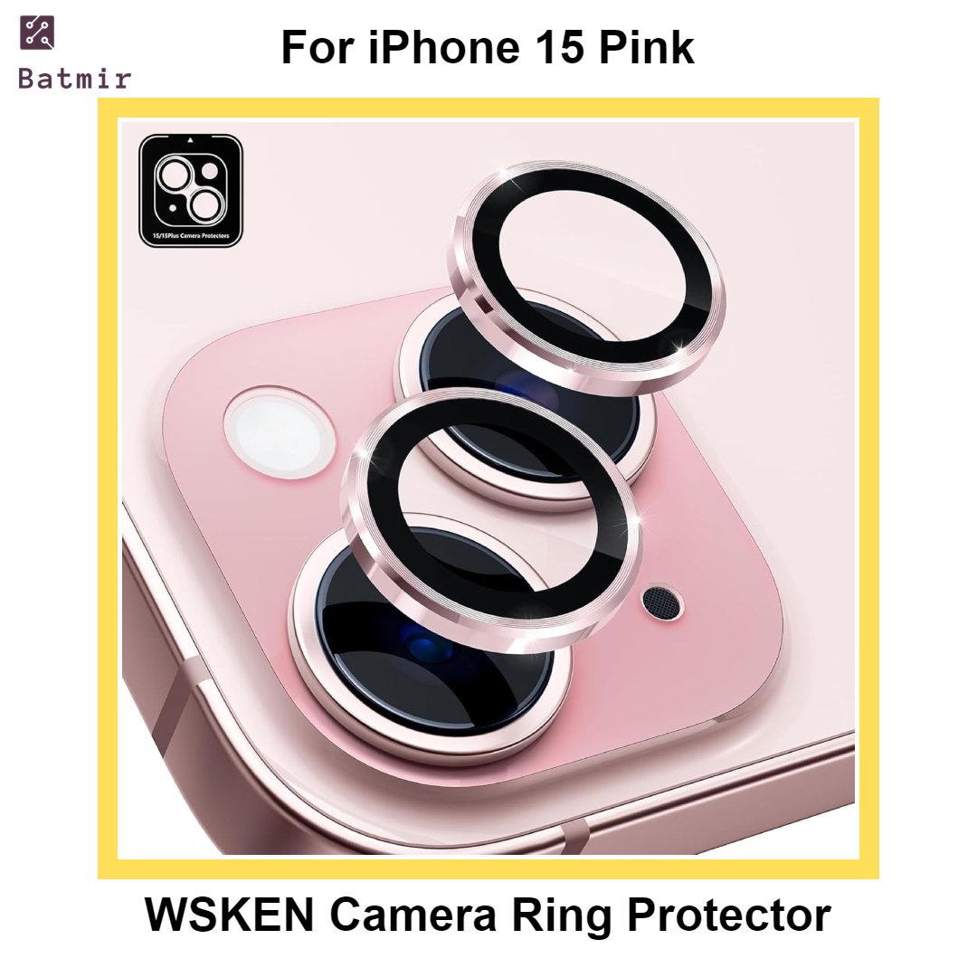 Picture of For Apple iPhone 15 Plus Pink WSKEN Ring Alloy Ultra Thin Camera Lens Protector