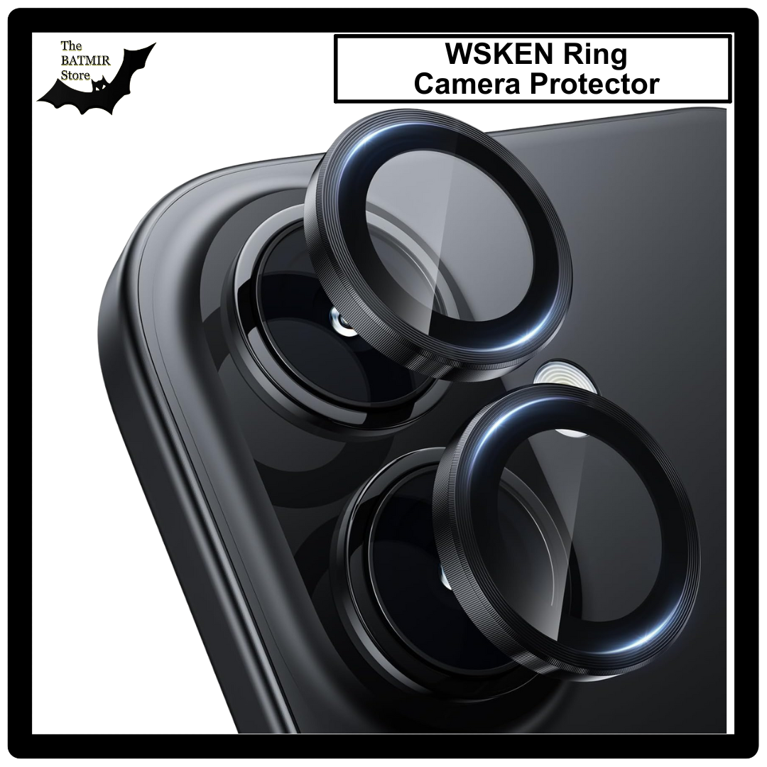 Picture of For iPhone 16 Black WSKEN Camera Lens Protector Ring Alloy Ultra Thin Shatterproof 9H Tempered Glass Camera Screen Protector