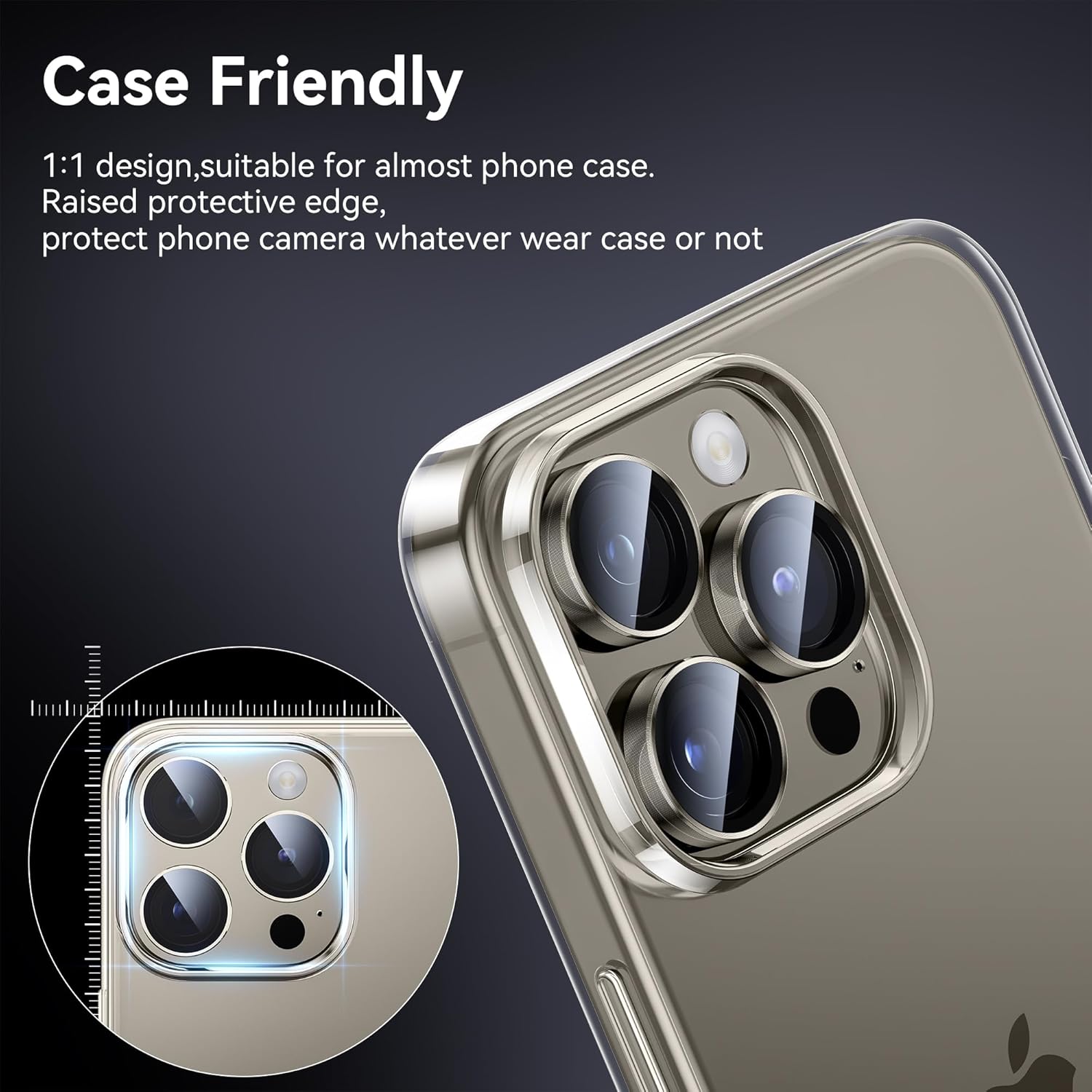 Picture of For iPhone 16 Pro Natural Titanium WSKEN Camera Lens Protector Ring Alloy Ultra Thin Shatterproof 9H Tempered Glass Camera Screen Protector