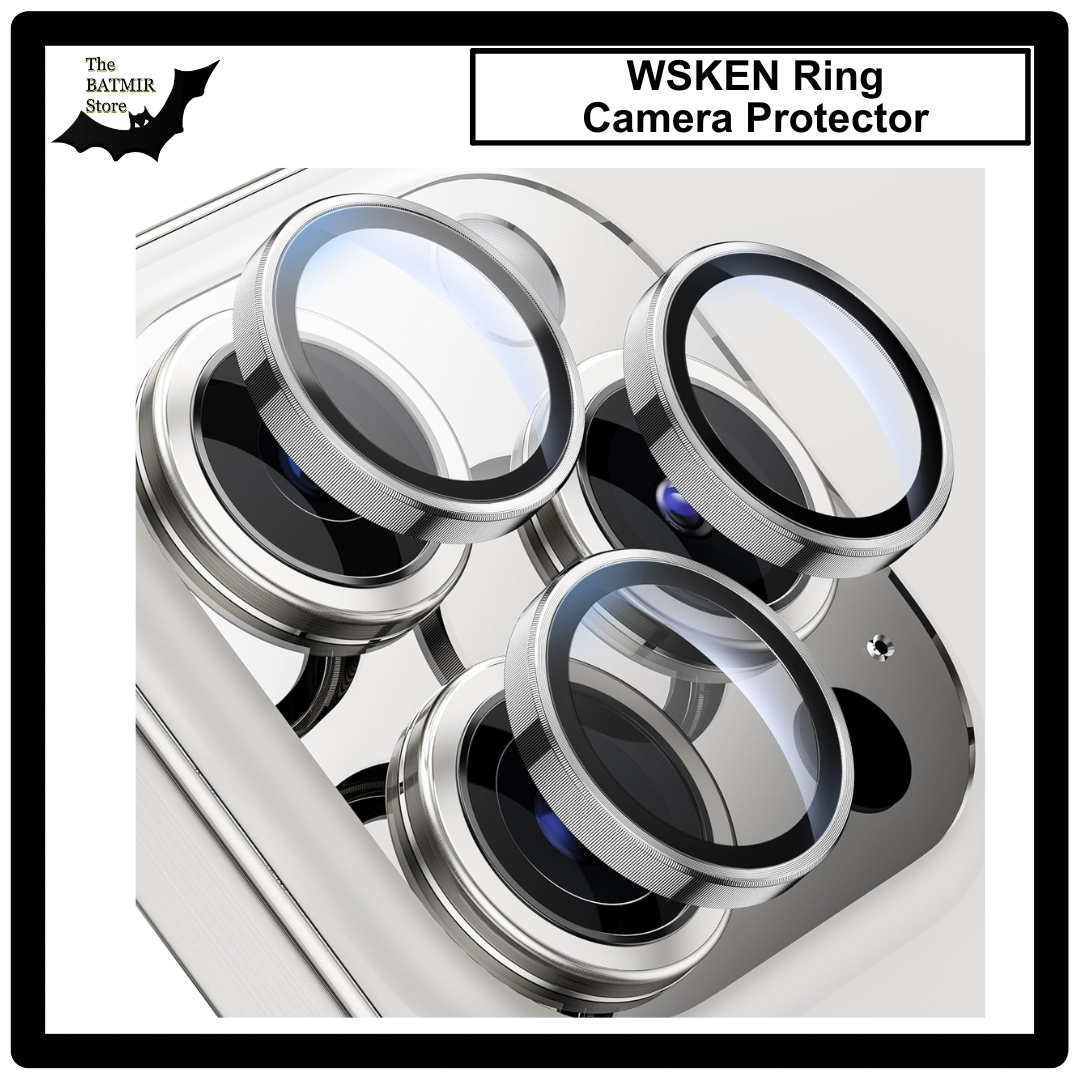 Picture of For iPhone 16 Pro Silver Titanium WSKEN Camera Lens Protector Ring Alloy Ultra Thin Shatterproof 9H Tempered Glass Camera Screen Protector