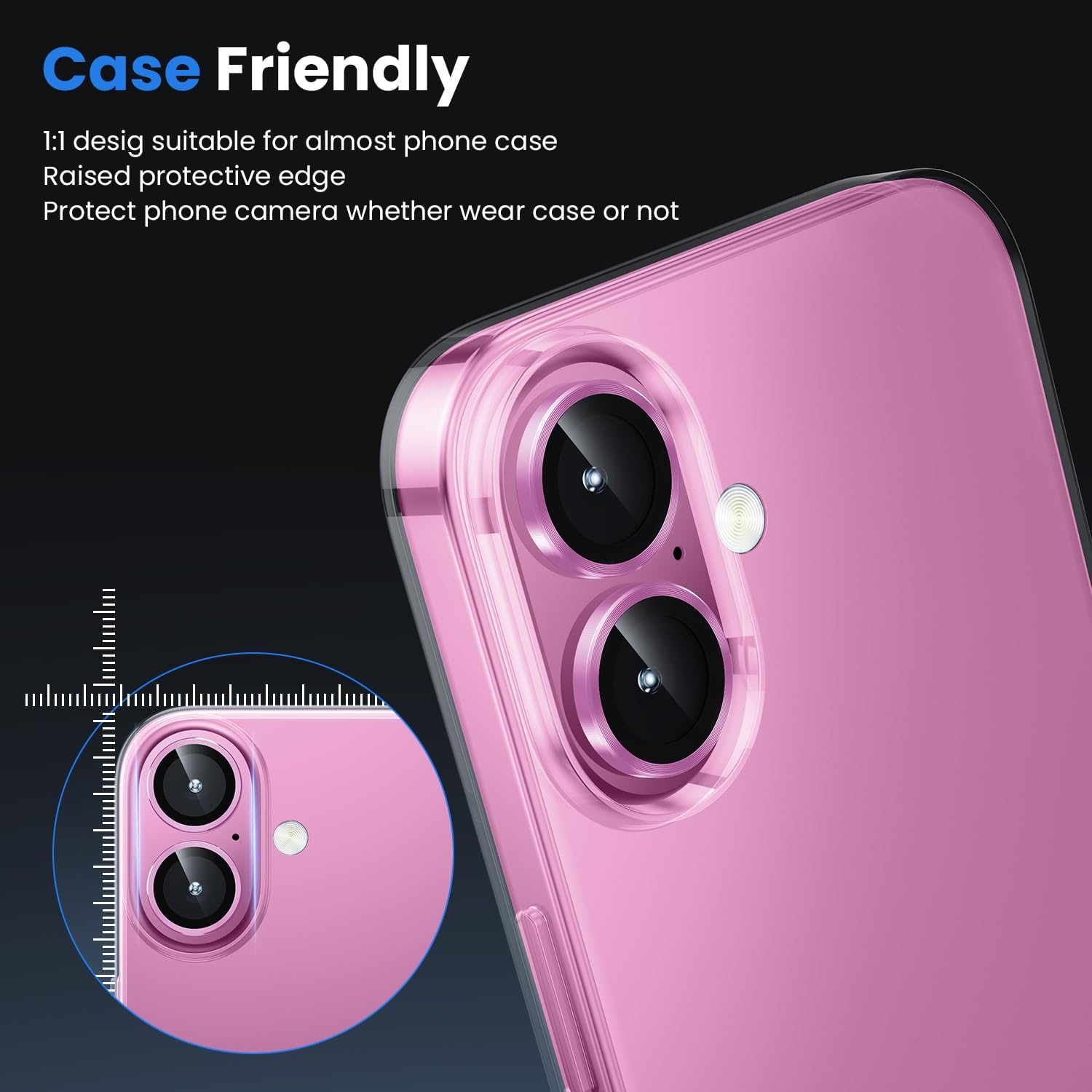 Picture of For iPhone 16 Plus Pink WSKEN Camera Lens Protector Ring Alloy Ultra Thin Shatterproof 9H Tempered Glass Camera Screen Protector