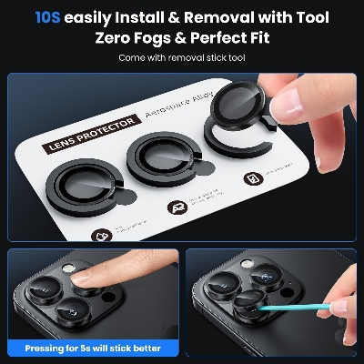 Picture of For iPhone 16 Pro Black Titanium WSKEN Camera Lens Protector Ring Alloy Ultra Thin Shatterproof 9H Tempered Glass Camera Screen Protector