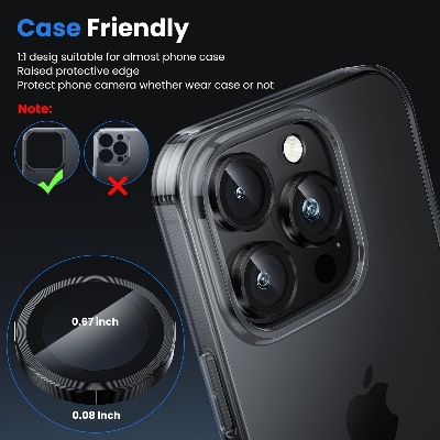 Picture of For iPhone 16 Pro Black Titanium WSKEN Camera Lens Protector Ring Alloy Ultra Thin Shatterproof 9H Tempered Glass Camera Screen Protector