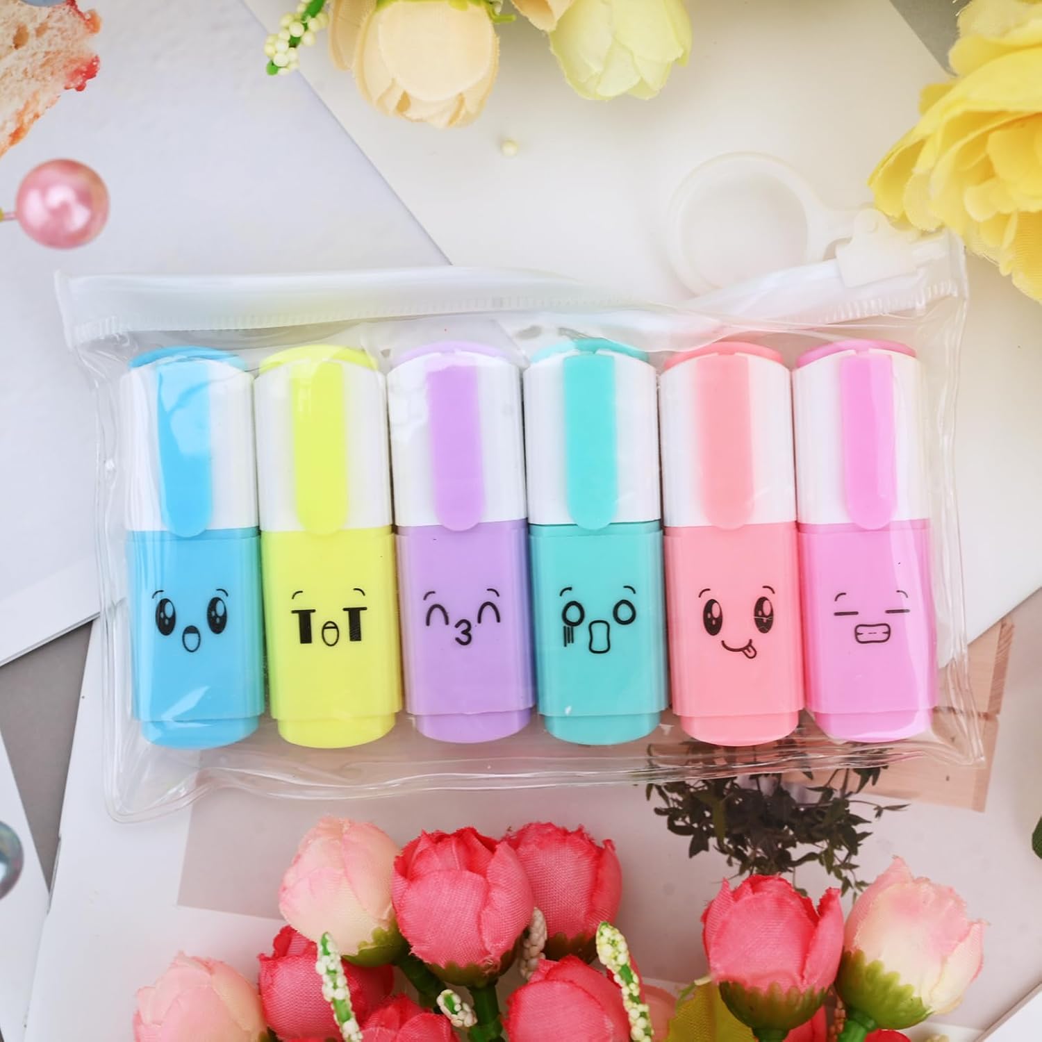 Picture of 6 Pcs Premium Mini Text Markers, Pastel Highlighters, Mixed Colors No Bleed Dry Quick to Hold, for Accurate Underline and Highlighter, Highlighter Pen for  Journals, School, College, University or Office