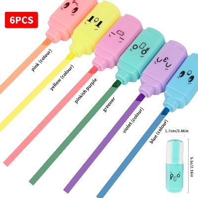 Picture of 6 Pcs Premium Mini Text Markers, Pastel Highlighters, Mixed Colors No Bleed Dry Quick to Hold, for Accurate Underline and Highlighter, Highlighter Pen for  Journals, School, College, University or Office