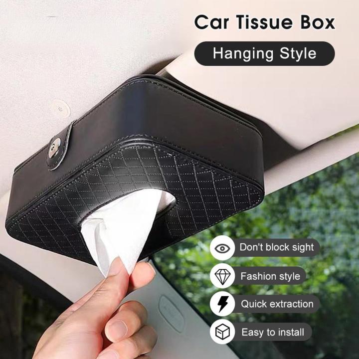Picture of Car Tissue Holder, Car Sun Visor Napkin Holder, Tissue Paper Holder Dispenser, Napkin Tissue Tray Container,PU Leather Backseat Tissue Paper Box for Car, Black