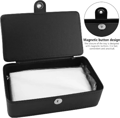 Picture of Car Tissue Holder, Car Sun Visor Napkin Holder, Tissue Paper Holder Dispenser, Napkin Tissue Tray Container,PU Leather Backseat Tissue Paper Box for Car, Black