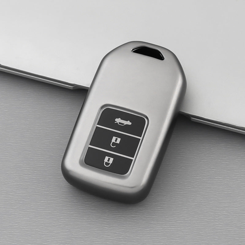 Picture of CR-V BR-V City Honda Jazz Civic Amaze Soft TPU Leather 3 Button Car Key (Black Silver)