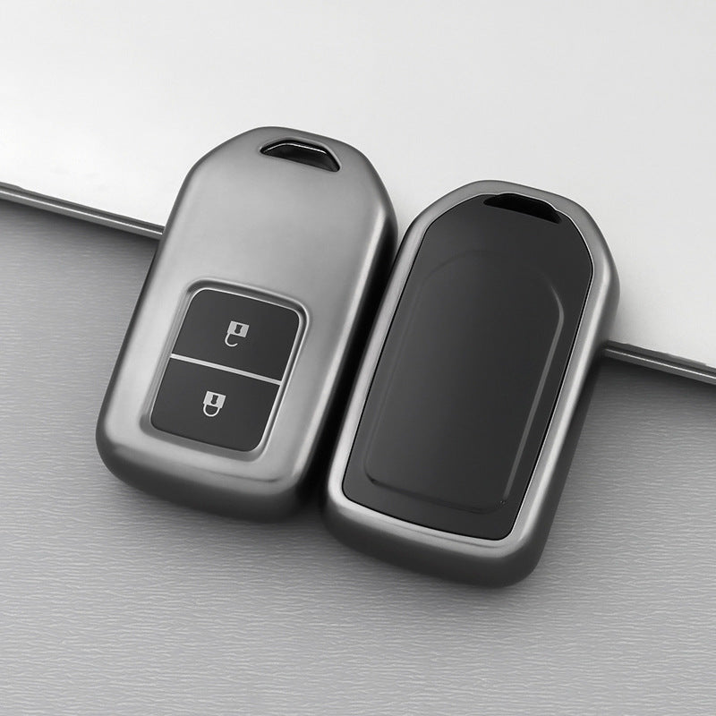 Picture of CR-V BR-V City Honda Jazz Civic Amaze Soft TPU Leather 3 Button Car Key (Black Silver)