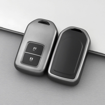 Picture of CR-V BR-V City Honda Jazz Civic Amaze Soft TPU Leather 3 Button Car Key (Black Silver)