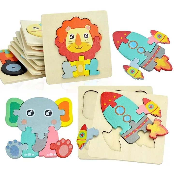 Picture of 1 pc 3D Puzzle Wooden Toys For Children Cartoon Animal Vehicle Wood Jigsaw Kids Baby Early Educational Learning Puzzles Wood Toys