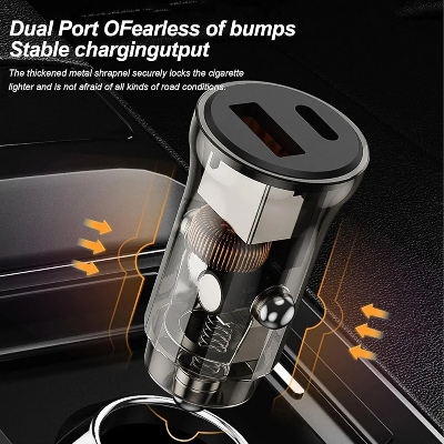 Picture of Car Charger Adapter - Clear Design Cigarette Lighter USB Charger,Portable Type C Car Charger Fast Charging, Car USB Charger Adapter 30W Phone USB