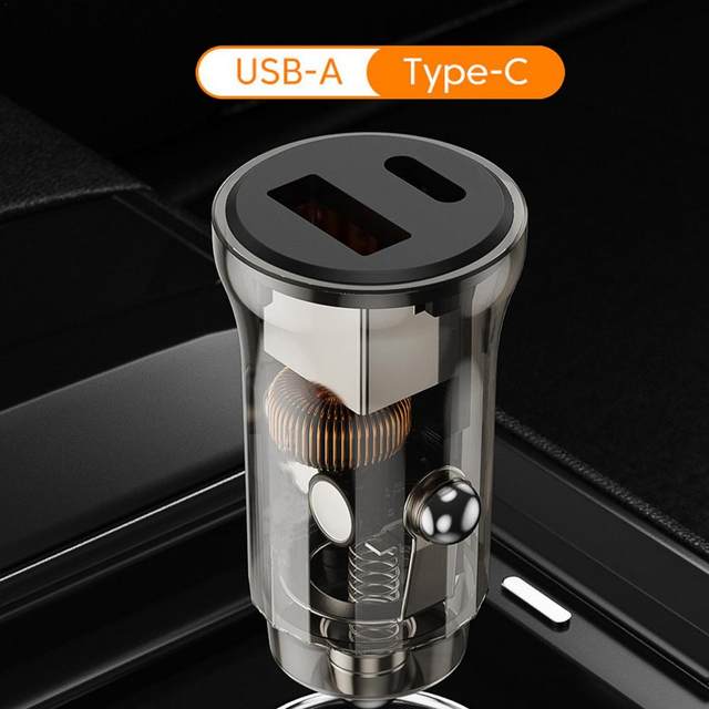 Picture of Car Charger Adapter - Clear Design Cigarette Lighter USB Charger,Portable Type C Car Charger Fast Charging, Car USB Charger Adapter 30W Phone USB