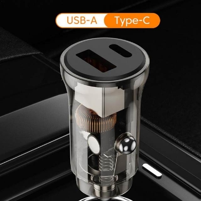 Picture of Car Charger Adapter - Clear Design Cigarette Lighter USB Charger,Portable Type C Car Charger Fast Charging, Car USB Charger Adapter 30W Phone USB