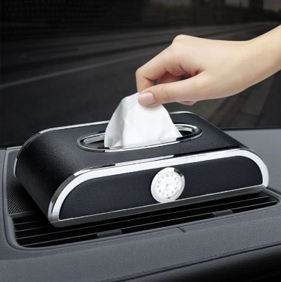 Picture of Car clock car tissue Box Luxury PU Leather Auto Paper Box Holder Cover Case Tray for Home Office Automotive
