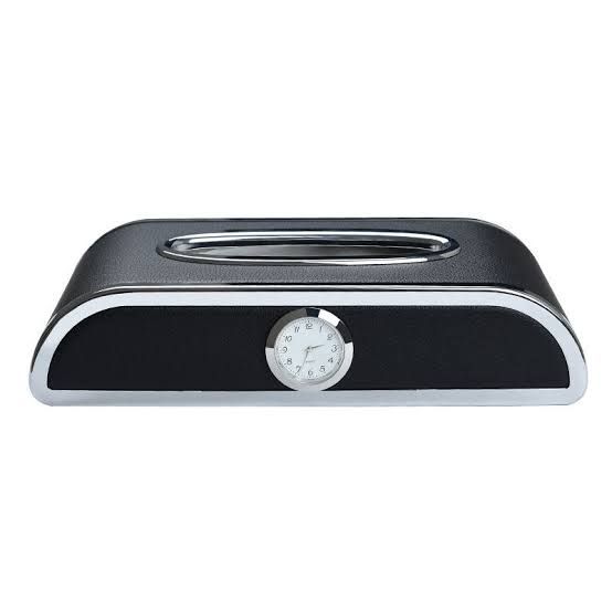 Picture of Car clock car tissue Box Luxury PU Leather Auto Paper Box Holder Cover Case Tray for Home Office Automotive