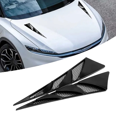 Picture of Pack-2 Car Side Vents Fender, 9.2" x 8" x 1.9" ABS Shark Fin Decorative Sticker, Universal Automobile Air Flow Intake Hole Grille Spoiler (Black)