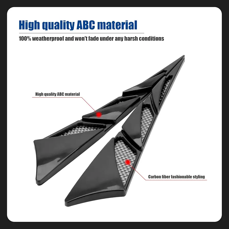 Picture of Pack-2 Car Side Vents Fender, 9.2" x 8" x 1.9" ABS Shark Fin Decorative Sticker, Universal Automobile Air Flow Intake Hole Grille Spoiler (Black)