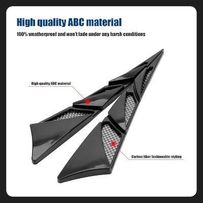 Picture of Pack-2 Car Side Vents Fender, 9.2" x 8" x 1.9" ABS Shark Fin Decorative Sticker, Universal Automobile Air Flow Intake Hole Grille Spoiler (Black)