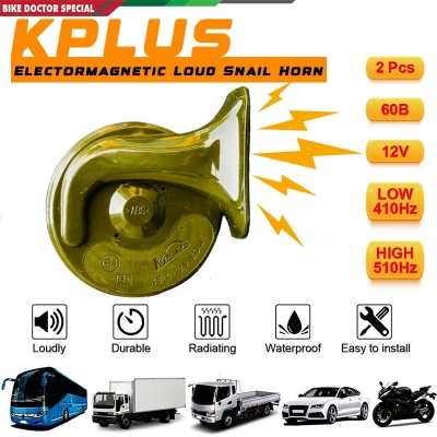 Picture of KPLUS (8+8 cm) Water Resistant Loud Electromagnetic Snail Horn for Bike Motorcycle Car 2 Pcs POP Horn with Clumps 60dB 12V 410Hz 510Hz
