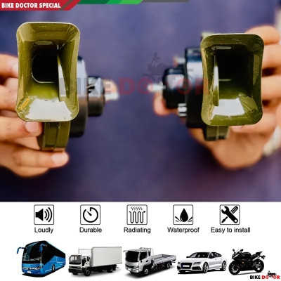 Picture of KPLUS (8+8 cm) Water Resistant Loud Electromagnetic Snail Horn for Bike Motorcycle Car 2 Pcs POP Horn with Clumps 60dB 12V 410Hz 510Hz
