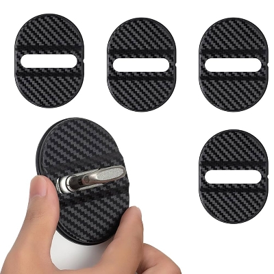 Picture of 4Pcs Door Catch Covers Car Strike Plate Covers Self-adhesive Sporty Fashion Car Strike Plate Protectors Decorative Covers Car Interior Decors Car Accessories Universal Fit for Sedan, SUV